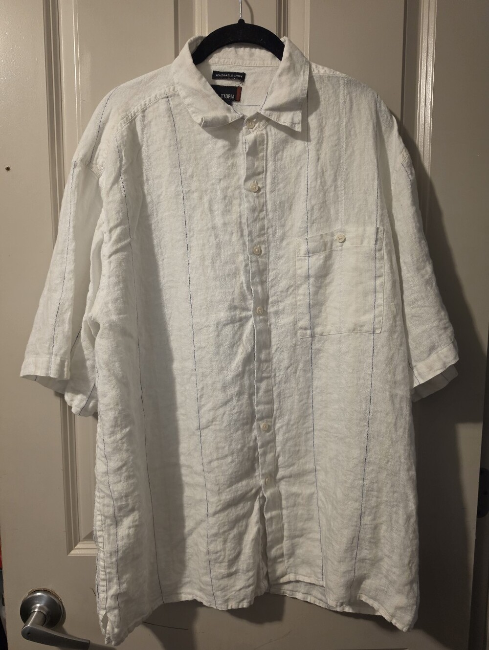 Casual White Linen Short-Sleeve Button-Down Shirt Utopia XL